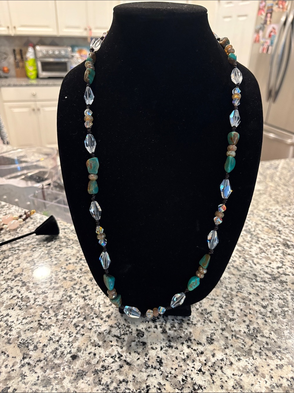 Turquoise Bead and Crystal Necklace - Women's Jewelry